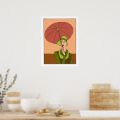 Kunst deco dames mode, rode versie 1920 jaren '30 poster (Keuken)