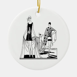  Kunst Deco Fashionable Dames in het strand Keramisch Ornament