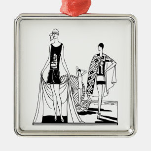  Kunst Deco Fashionable Dames in het strand Metalen Ornament