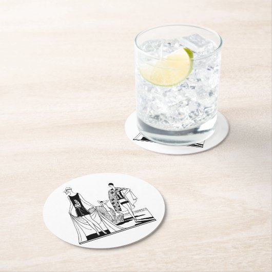 Kunst Deco Fashionable Dames in het strand Ronde Kartonnen Onderzetter (Insitu)