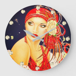 Kunst Deco Gatsby Girl Wall Clock uit 1920 Grote Klok