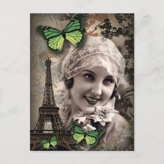  kunst deco gatsby meisje Parisian fashionista Briefkaart