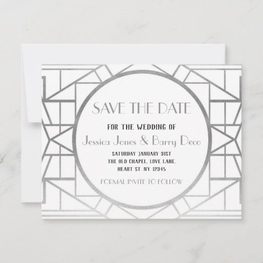 Kunst Deco Gatsby van 1920s sparen de Datum Uitnod Save The Date (Voorkant)