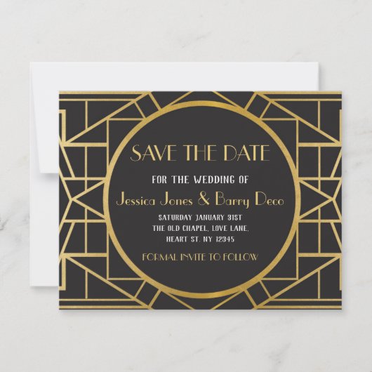 Kunst Deco Gatsby van 1920s sparen de Datum Uitnod Save The Date (Voorkant)