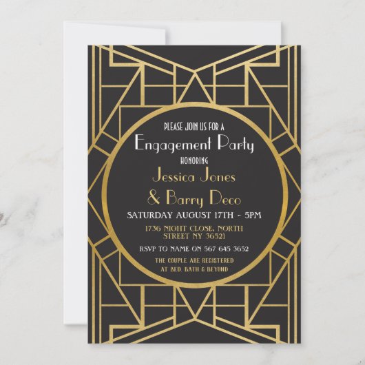 Kunst Deco Gatsby Verloving van 1920 Nodig uit Kaart (Voorkant)