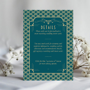 Kunst Deco Gatsby Wedding Detail van de van 1920 Informatiekaartje