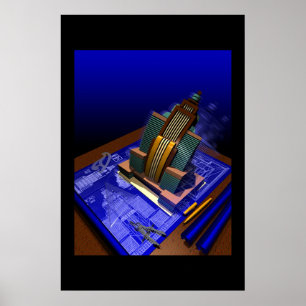 Kunst Deco-gebouw afkomstig van blauwdruk Poster