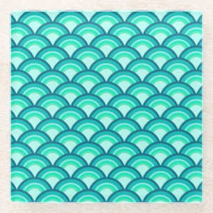 Kunst Deco-golfpatroon - schaduwen van turquoise Glazen Onderzetter