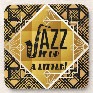 Kunst deco jazz saxophone zwarte goudmuziek bier onderzetter