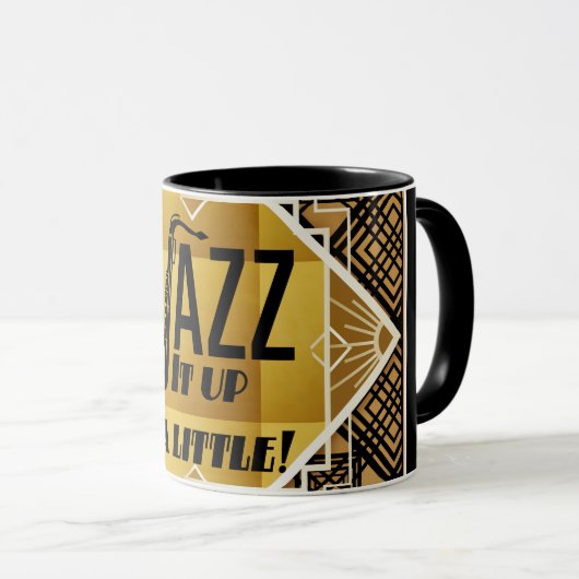 Kunst deco jazz saxophone zwarte goudmuziek mok (Voorkant rechts)