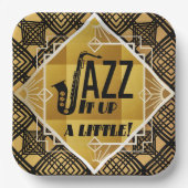 Kunst deco jazz saxophone zwarte goudmuziek papieren bordje (Voorkant)