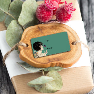  Kunst Deco Lady Butterfly  bloemen Etiket