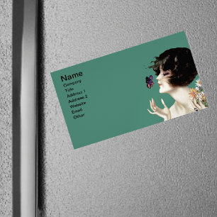 Kunst Deco Lady Butterfly bloemen Visitekaartje Magneet