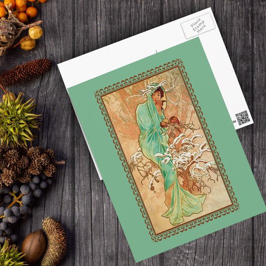 Kunst Deco Lady Green Golden Tree Briefkaart