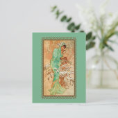 Kunst Deco Lady Green Golden Tree Briefkaart (Staand voorkant)