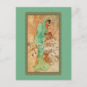 Kunst Deco Lady Green Golden Tree Briefkaart (Voorkant)