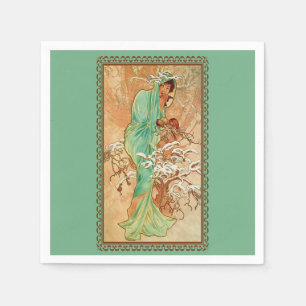 Kunst Deco Lady Green Golden Tree Servet