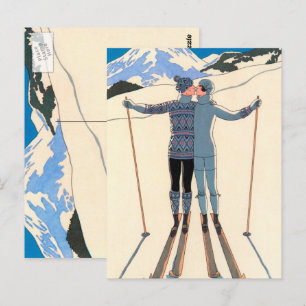  Kunst Deco, Lovers in Snow door George Barbier Briefkaart