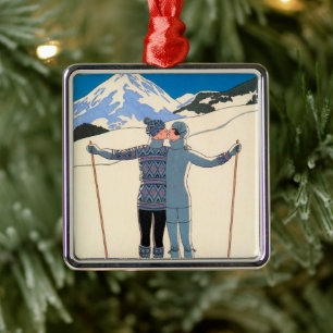  Kunst Deco, Lovers in Snow door George Barbier Metalen Ornament