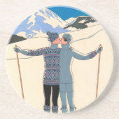 Kunst Deco, Lovers in Snow door George Barbier Zandsteen Onderzetter (Voorkant)