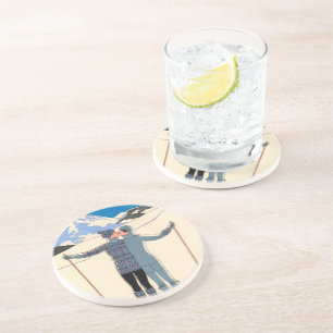  Kunst Deco, Lovers in Snow door George Barbier Zandsteen Onderzetter