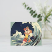  Kunst Deco, Lovers Kiss bij het strand Briefkaart (Staand voorkant)