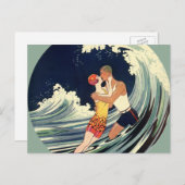  Kunst Deco, Lovers Kiss bij het strand Briefkaart (Voorkant / Achterkant)