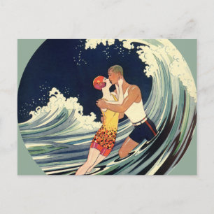  Kunst Deco, Lovers Kiss bij het strand Briefkaart