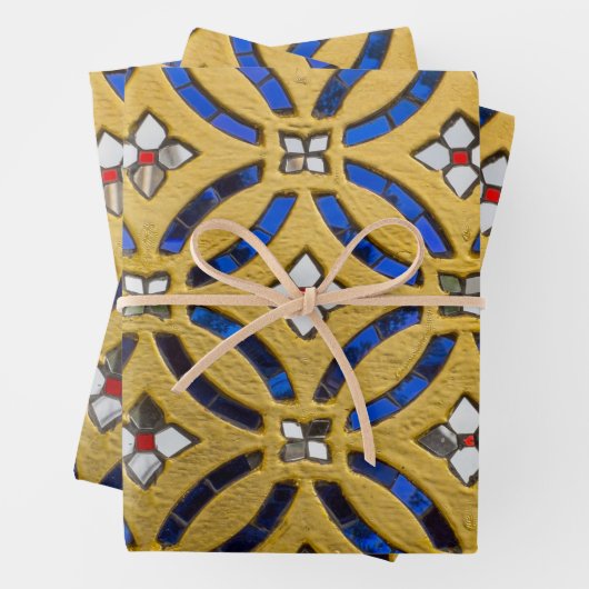  Kunst Deco Mosaic Tiled Gold en Blue Inpakpapier Vel (In situ)