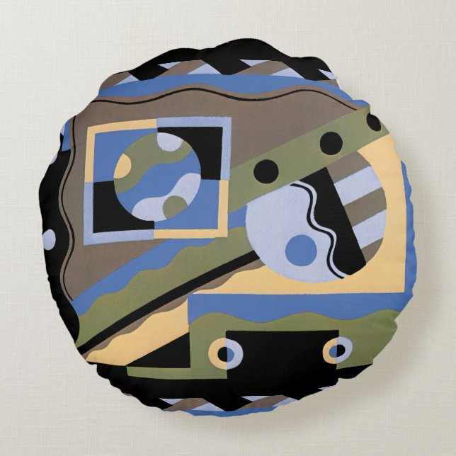  kunst Deco Pochoir Jazz Cubism Patroon Rond Kussen (Achterkant)