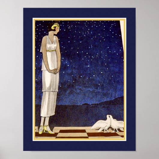 Kunst Deco Pochoir uit 1920 "Two Doves" Poster (Voorkant)