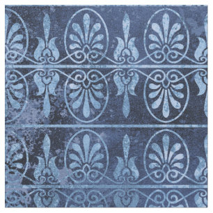Kunst Deco scrollen en ventilatoren op blauw Stof