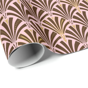 Kunst Deco ventilatorpatroon - chocolade op roze Cadeaupapier
