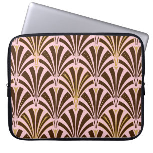 Kunst Deco ventilatorpatroon - chocolade op roze Laptop Sleeve