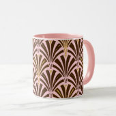 Kunst Deco ventilatorpatroon - chocolade op roze Mok (Voorkant rechts)