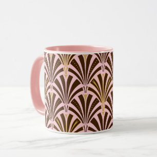 Kunst Deco ventilatorpatroon - chocolade op roze Mok