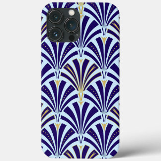 Kunst Deco-ventilatorpatroon - kobalt en hemelblau iPhone 13 Pro Max Hoesje