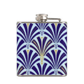 Kunst Deco-ventilatorpatroon - kobalt en hemelblau Heupfles (Achterkant)