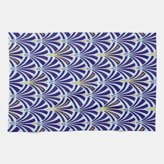 Kunst Deco-ventilatorpatroon - kobalt en hemelblau Theedoek (Horizontaal)