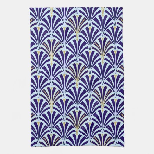 Kunst Deco-ventilatorpatroon - kobalt en hemelblau Theedoek (Verticaal)