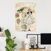 Kunst deco-vogelmanuscripten kruipen groot gatsby  poster (Thuiskantoor)