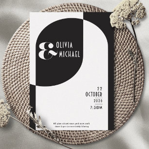 Kunst Deco Wedding White Black Uitnodiging