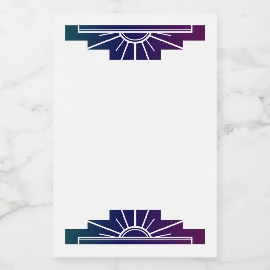 Kunst deco zonelement in donkere regenboog voedselcontainer etiket (Enkel label)