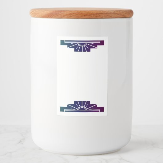 Kunst deco zonelement in donkere regenboog voedselcontainer etiket (Voorkant)