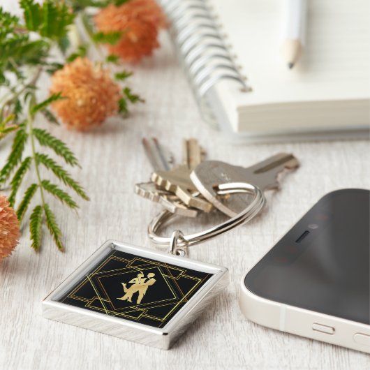 Kunst Deco zwart en goud in stijl Sleutelhanger (Zijkant)