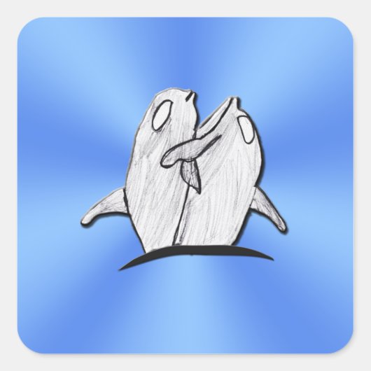Kunst door kinderen - Dolphins Hugging Sticker Squ (Voorkant)
