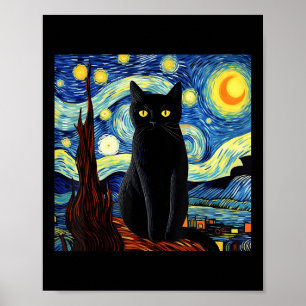 Kunst Grappige Zwarte Kat Schilderij Kunstenaar Va Poster