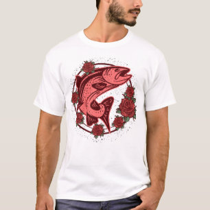 Kunst in Duitse bruine forel vintage bloemmotief T-shirt