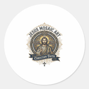 Kunst Jezus Mozaïek Jezus Mozaïek Kunst Christelij Ronde Sticker