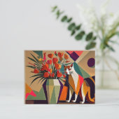 Kunst kat met bloemen briefkaart (Staand voorkant)